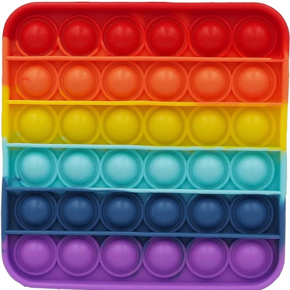 New Square Rainbow Fidget Bubble Push Pop Toy - Picture 2 of 7